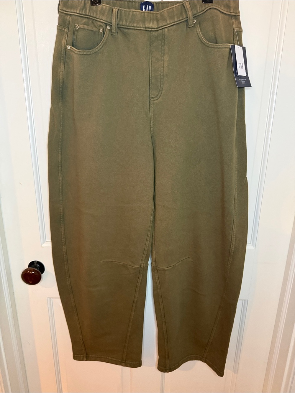 GAP Olive Green High-Rise Barrel Leg Pants with Pockets
